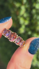 Load and play video in Gallery viewer, Vintage: 9ct Gold 5 Caribbean Topaz Diamonds Half-Hoop Dress Ring
