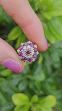 Cargar y reproducir el video en el visor de la galería, Vintage: 18ct Gold Rich Red Rubies Diamonds Floral Cluster Ring- Date-Mark 1975
