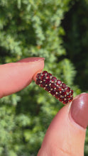 Load and play video in Gallery viewer, 0726: Vintage: 9ct Gold 20 Garnets Tiered Dress Ring
