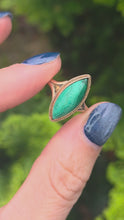 Load and play video in Gallery viewer, 6210: Vintage:  9ct Gold Green Marquise Malachite Ring- From 1969
