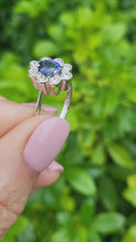 Load and play video in Gallery viewer, 8096: Vintage Exceptional: 18ct White Gold Ceylon Blue Sapphire Diamonds Cocktail Ring- the presence of beauty
