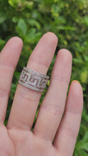 Cargar y reproducir el video en el visor de la galería, 2068: Vintage; 9ct White Gold Diamonds Encrusted Greek Key Design Ring- Sparkling statement.
