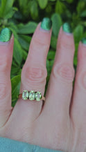 Load and play video in Gallery viewer, 0521: Vintage 9ct Gold Lime Green Peridot Trilogy- gorgeous
