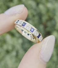 Load and play video in Gallery viewer, Vintage: 9ct Gold 11 Cornflower Blue Sapphires White Sapphires Eternity Ring- From 1974
