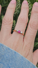 Load and play video in Gallery viewer, 1528: Vintage; 18ct Gold Ruby Round Cut Diamonds 3- Stone Ring- a very fine example
