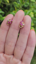Load and play video in Gallery viewer, 2055: Vintage: 9ct Gold Rubies Diamonds Stud Earrings- elegant ear candy
