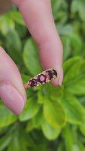 Load and play video in Gallery viewer, 0097: Vintage: 9ct Gold Garnets Five Stone Stacker/Dress Ring- Date Mark 1971
