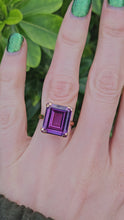 Load and play video in Gallery viewer, 0458: Vintage: 18ct Gold Emerald Cut Purple Sapphire Ring- lovely cut and colour change
