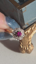 Load and play video in Gallery viewer, 2978: Vintage 18ct Goad Ruby &amp; Diamonds Daisy Flower Head Ring
