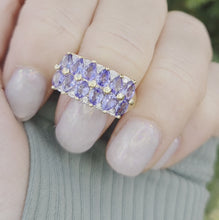 Load and play video in Gallery viewer, 6264 Vintage: 9ct Gold Blue Tanzanites Diamonds Tiered Cocktail Ring
