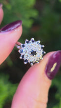 Load and play video in Gallery viewer, 2511- Vintage: 18ct White Gold 13 Sapphires 8 Natural Sparkling Diamonds Cluster Ring- From 1975
