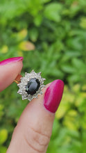 Load and play video in Gallery viewer, 6092 Vintage: (1973) 18ct Gold Australian Blue Sapphire 12 Diamonds Diana Cluster- From 1973
