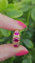 Load and play video in Gallery viewer, 0750: Antique: 18ct Rubies Old Cut Diamonds Dress Ring- Date- Mark 1911
