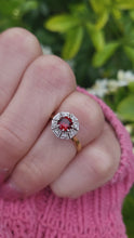 Load and play video in Gallery viewer, 7509: Vintage Old 18ct Gold Platinum Set Garnet Diamonds Ring- Art Deco Design,
