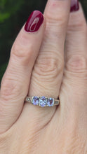 Load and play video in Gallery viewer, 2457: Vintage: 9ct White Gold Violet Blue Tanzanites Natural Diamonds Dress/Stacker Ring
