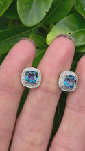 Cargar y reproducir el video en el visor de la galería, 0982: Vintage: 9ct Gold Mystic Topaz 16 Diamonds Stud Earrings
