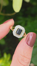Cargar y reproducir el video en el visor de la galería, 2048: Vintage: 9ct Gold Art Deco Style French Blue Sapphires 12 Diamonds Ring- Geometric beauty

