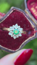 Load and play video in Gallery viewer, 1061: Vintage: 18ct Gold Emerald Diamonds Flower Head Ring- From 1975
