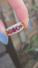 Load and play video in Gallery viewer, 6464 Vintage: 9ct Gold Garnets Natural Diamonds Tiered Dress Ring
