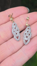 Load and play video in Gallery viewer, 2322: Vintage: 9ct Yellow &amp; White Gold 24 Natural Diamonds Stud/Drop Earrings
