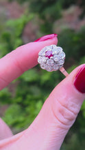 Load and play video in Gallery viewer, 2821- Vintage 14ct White Gold  Ruby Natural Sparkling Diamonds (1.58ct) Cluster Ring
