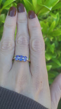 Load and play video in Gallery viewer, 8252: Vintage: 18ct Gold Royal Blue Tanzanites Round Cut Diamonds Geometric Set Ring
