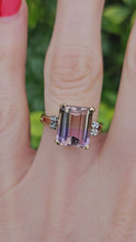 Load and play video in Gallery viewer, 1329: Vintage: 9ct Gold Emerald Cut Ametrine Diamonds Cocktail Ring
