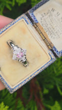 Load and play video in Gallery viewer, 2606- Vintage 9ct White Gold Pink Sapphire 10 Natural Sparkling Diamonds Dress Ring
