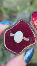 Load and play video in Gallery viewer, 2109 Vintage: 18ct Gold Cabochon White Opal Diamonds Dress Ring
