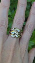 Load and play video in Gallery viewer, 8203: Vintage: Statement 9ct Gold Diamonds Three Heads Snake Ring
