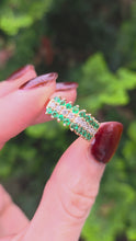 Load and play video in Gallery viewer, 6331 Vintage: 14ct Gold 18 Emeralds Diamonds Tiered Dress/Stacker Ring
