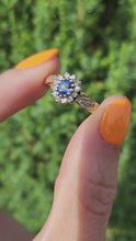 Load and play video in Gallery viewer, 6150 Vintage: 18ct Gold French Blue Sapphire 18 Diamonds Dress Ring- fine example

