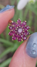 Load and play video in Gallery viewer, 6438: Vintage; 9ct Gold 21 Rubies Flower Head Cocktail Ring- From 1979

