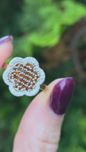 Load and play video in Gallery viewer, 6349 Vintage: 9ct Gold 72 Champagne &amp; White Diamonds (1ct) Flower Head Ring

