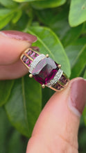 Load and play video in Gallery viewer, 1900: Vintage: 9ct Gold Almandine Garnets Diamonds Cocktail Ring
