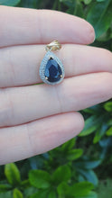 Load and play video in Gallery viewer, 5854:  Vintage: 9c Gold Pear Shaped Blue Sapphire Diamonds Pendant- fabulous
