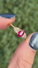 Load and play video in Gallery viewer, Vintage: 18ct Gold Ruby Diamonds Trefoil Set Ring- Lovely piece
