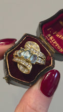 Load and play video in Gallery viewer, 2712- Vintage: 18ct Gold Blue Aquamarines Baguette Diamonds Cocktail Ring- Wow
