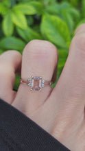 Load and play video in Gallery viewer, 0351: Vintage: 14ct White Gold Emerald Cut Pink Morganite Diamonds Cocktail Ring
