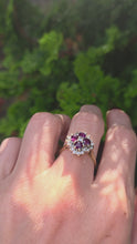 Load and play video in Gallery viewer, 6297 Vintage: 18ct Gold Rubies Diamonds Geometric Set Cocktail Ring- From 1977
