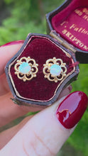 Load and play video in Gallery viewer, 2518- Vintage: 9ct Gold White Opal Openwork Stud Earrings- L:ovely colours
