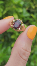 Load and play video in Gallery viewer, 2088: Vintage: 9ct Gold Red Garnet Gypsy Solitaire Ring- Lovely cut and colour.
