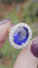 Load and play video in Gallery viewer, 2622: 18ct Gold Cornflower Blue Sapphire (10.65ct) Diamonds Diana Cluster Ring- Exceptional
