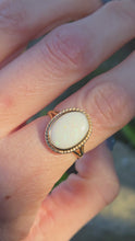 Load and play video in Gallery viewer, 2843: Vintage 9ct Gold Oval Cabochon Opal Solitaires Ring
