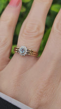 Load and play video in Gallery viewer, 0326: Vintage: 9ct Gold Blue Aquamarine 12 Diamonds Daisy Ring- sparkling beauty
