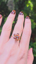Load and play video in Gallery viewer, 2527: Vintage 9ct Gold Orange Citrines Diamond Flower Head Ring

