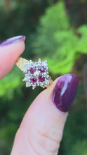 Load and play video in Gallery viewer, 0628: Vintage 18ct Gold Rubies Diamonds Geometric Set Ring - From 1977
