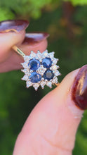 Load and play video in Gallery viewer, 6142 Vintage 18ct Gold French Blue Sapphires Diamonds Geometric Set Ring
