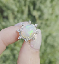 Load and play video in Gallery viewer, 2245 Vintage Silver Two Opals (5.6ct) 76 Natural Diamonds (0.77ct) Stud Earrings
