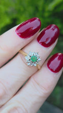 Load and play video in Gallery viewer, 1061: Vintage: 18ct Gold Emerald Diamonds Flower Head Ring- From 1975
